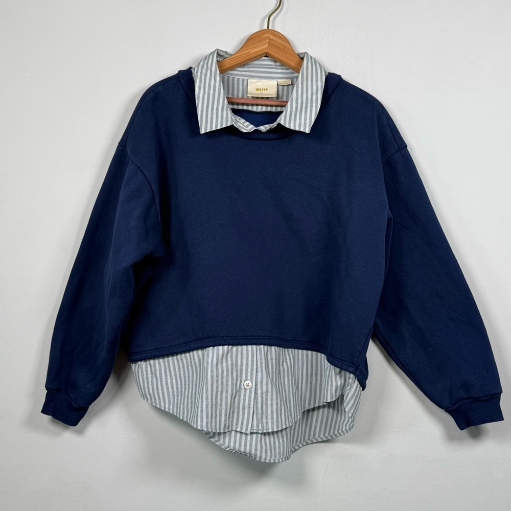 Maeve Layered Oversized Twofer Cotton Blend Sweatshirt, Size M - Picture 3 of 14